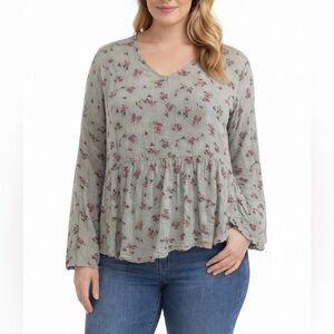 Sim & Sam Women XL Floral Peplum Blouse Long Sleeve Boho Top